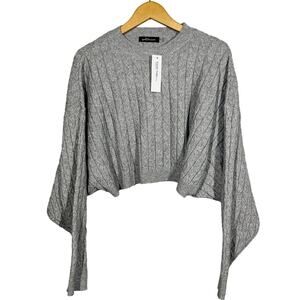 NEW! Good Time USA Crop Crewneck Sweater Casual Knit Gray Zig Zag LS - XL